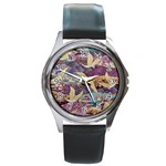 Textile-fabric-cloth-pattern Round Metal Watch Front