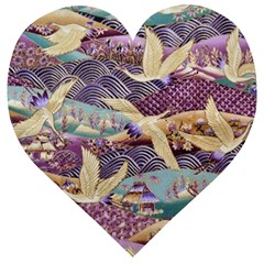 Textile-fabric-cloth-pattern Wooden Puzzle Heart by Bedest