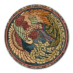 Wings-feathers-cubism-mosaic Round Mousepad by Bedest