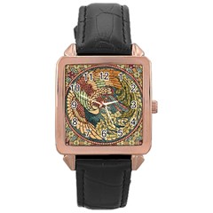 Wings-feathers-cubism-mosaic Rose Gold Leather Watch  by Bedest