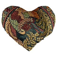 Wings-feathers-cubism-mosaic Large 19  Premium Flano Heart Shape Cushions by Bedest