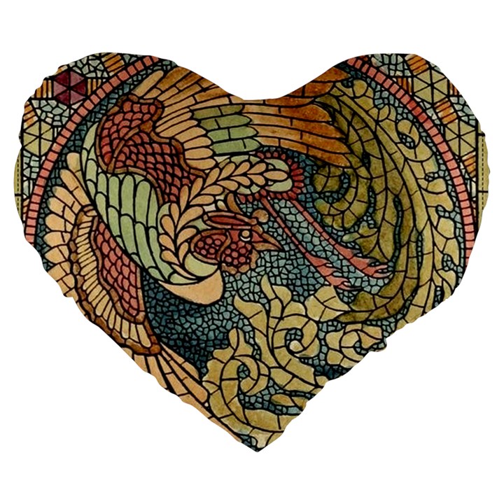 Wings-feathers-cubism-mosaic Large 19  Premium Flano Heart Shape Cushions