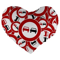 Overtaking-traffic-sign Large 19  Premium Flano Heart Shape Cushions by Bedest