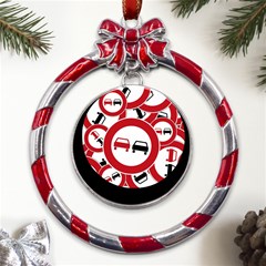 Overtaking-traffic-sign Metal Red Ribbon Round Ornament by Bedest