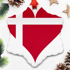 Heart-love-flag-denmark-red-cross Snowflake Ornament (two Sides) by Bedest