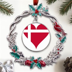 Heart-love-flag-denmark-red-cross Metal X mas Wreath Holly Leaf Ornament by Bedest