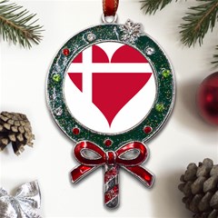 Heart-love-flag-denmark-red-cross Metal X mas Lollipop With Crystal Ornament by Bedest