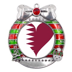 Heart-love-flag-qatar Metal X mas Ribbon With Red Crystal Round Ornament by Bedest