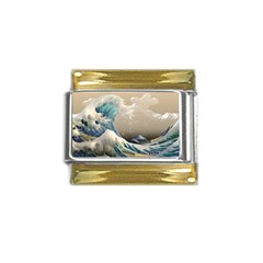 Japanese Wave Gold Trim Italian Charm (9mm)