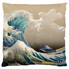 Japanese Wave Large Premium Plush Fleece Cushion Case (one Side) by Cowasu