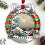 Japanese Wave Metal X Mas Ribbon With Red Crystal Round Ornament Front