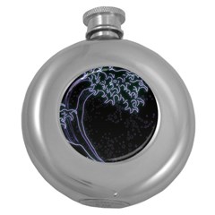 Vapor Wave Aesthetic Art Neon Asian Kanagawa Japanese Round Hip Flask (5 Oz) by Cowasu