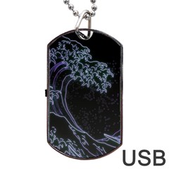 Vapor Wave Aesthetic Art Neon Asian Kanagawa Japanese Dog Tag Usb Flash (one Side) by Cowasu