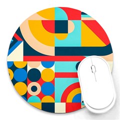 Geometric Shape Colorful Abstract Wave Round Mousepad by Cowasu