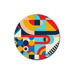 Geometric Shape Colorful Abstract Wave Rubber Round Coaster (4 Pack) by Cowasu