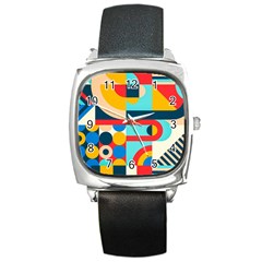 Geometric Shape Colorful Abstract Wave Square Metal Watch by Cowasu