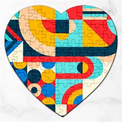 Geometric Shape Colorful Abstract Wave Jigsaw Puzzle (heart) by Cowasu