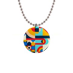 Geometric Shape Colorful Abstract Wave 1  Button Necklace by Cowasu