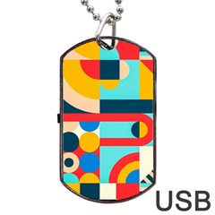 Geometric Shape Colorful Abstract Wave Dog Tag Usb Flash (two Sides) by Cowasu