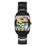 Geometric Shape Colorful Abstract Wave Stainless Steel Barrel Watch Front