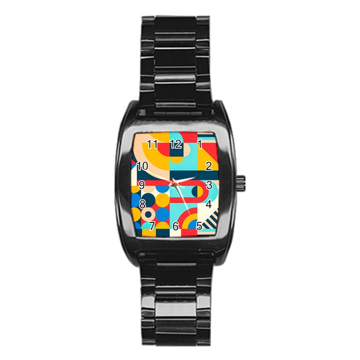 Geometric Shape Colorful Abstract Wave Stainless Steel Barrel Watch