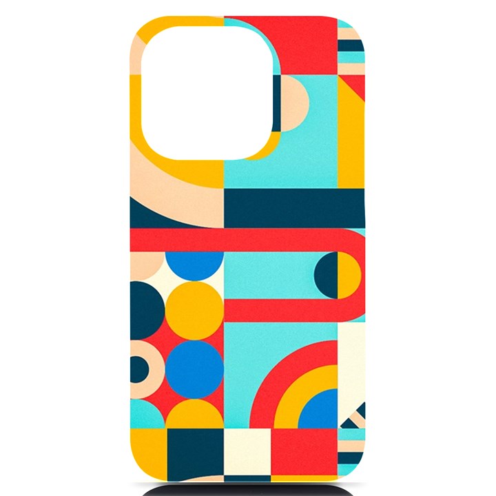 Geometric Shape Colorful Abstract Wave iPhone 14 Pro Black UV Print Case