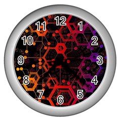 Abstract Red Geometric Wall Clock (silver) by Cowasu