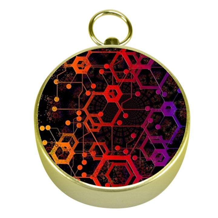 Abstract Red Geometric Gold Compasses