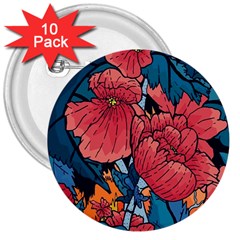 Flower Classic Japanese Art 3  Buttons (10 Pack)  by Cowasu