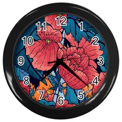 Flower Classic Japanese Art Wall Clock (black) by Cowasu