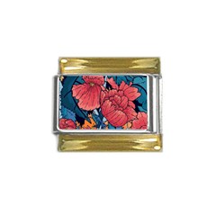 Flower Classic Japanese Art Gold Trim Italian Charm (9mm)