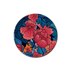 Flower Classic Japanese Art Rubber Round Coaster (4 Pack) by Cowasu