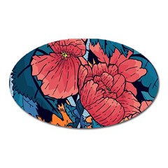 Flower Classic Japanese Art Oval Magnet by Cowasu