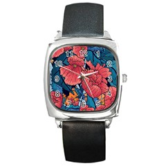 Flower Classic Japanese Art Square Metal Watch by Cowasu