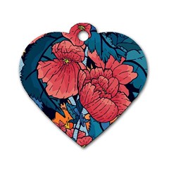 Flower Classic Japanese Art Dog Tag Heart (two Sides) by Cowasu