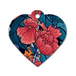 Flower Classic Japanese Art Dog Tag Heart (Two Sides) Front