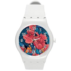 Flower Classic Japanese Art Round Plastic Sport Watch (m) by Cowasu