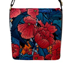 Flower Classic Japanese Art Flap Closure Messenger Bag (l) by Cowasu