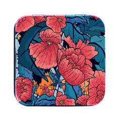 Flower Classic Japanese Art Square Metal Box (black) by Cowasu