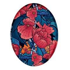 Flower Classic Japanese Art Oval Glass Fridge Magnet (4 Pack) by Cowasu