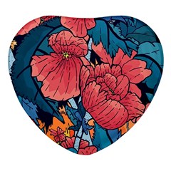 Flower Classic Japanese Art Heart Glass Fridge Magnet (4 Pack) by Cowasu