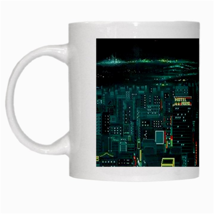 Night Black City Neon Sky Stars Moon Abstract White Mug