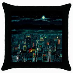 Night Black City Neon Sky Stars Moon Abstract Throw Pillow Case (black) by Cowasu