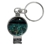 Night Black City Neon Sky Stars Moon Abstract Nail Clippers Key Chain Front