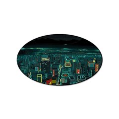 Night Black City Neon Sky Stars Moon Abstract Sticker Oval (10 Pack) by Cowasu