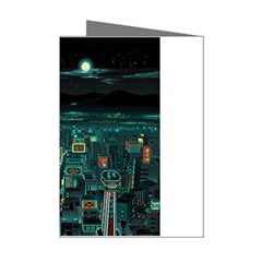 Night Black City Neon Sky Stars Moon Abstract Mini Greeting Cards (pkg Of 8) by Cowasu