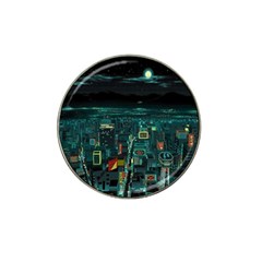 Night Black City Neon Sky Stars Moon Abstract Hat Clip Ball Marker (4 Pack) by Cowasu