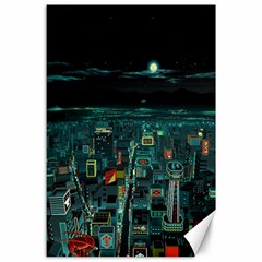 Night Black City Neon Sky Stars Moon Abstract Canvas 24  X 36  by Cowasu