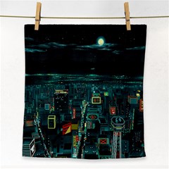 Night Black City Neon Sky Stars Moon Abstract Face Towel by Cowasu