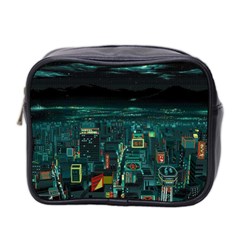 Night Black City Neon Sky Stars Moon Abstract Mini Toiletries Bag (two Sides) by Cowasu